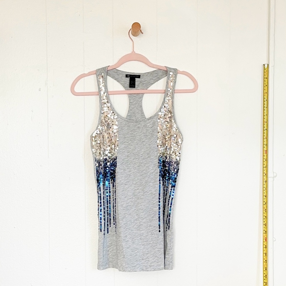 2000s Vintage Mango White Sequin Embellished Sleeveless Tank Top